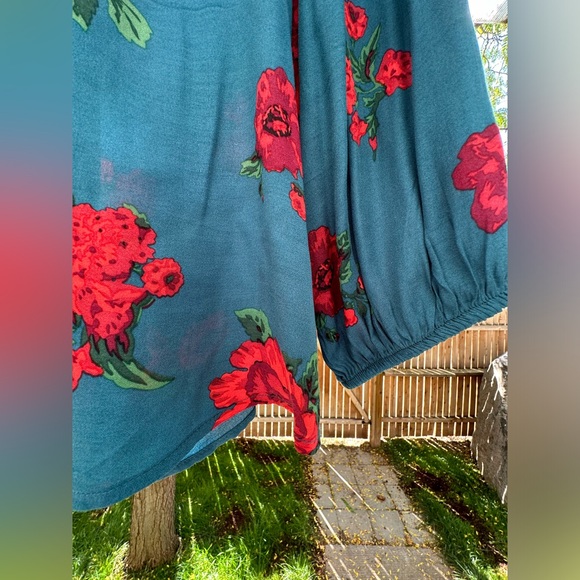 Anthropologie Maeve Kalas Henley 3/4 Sleeve Teal Floral Blouse Medium - Picture 5 of 16